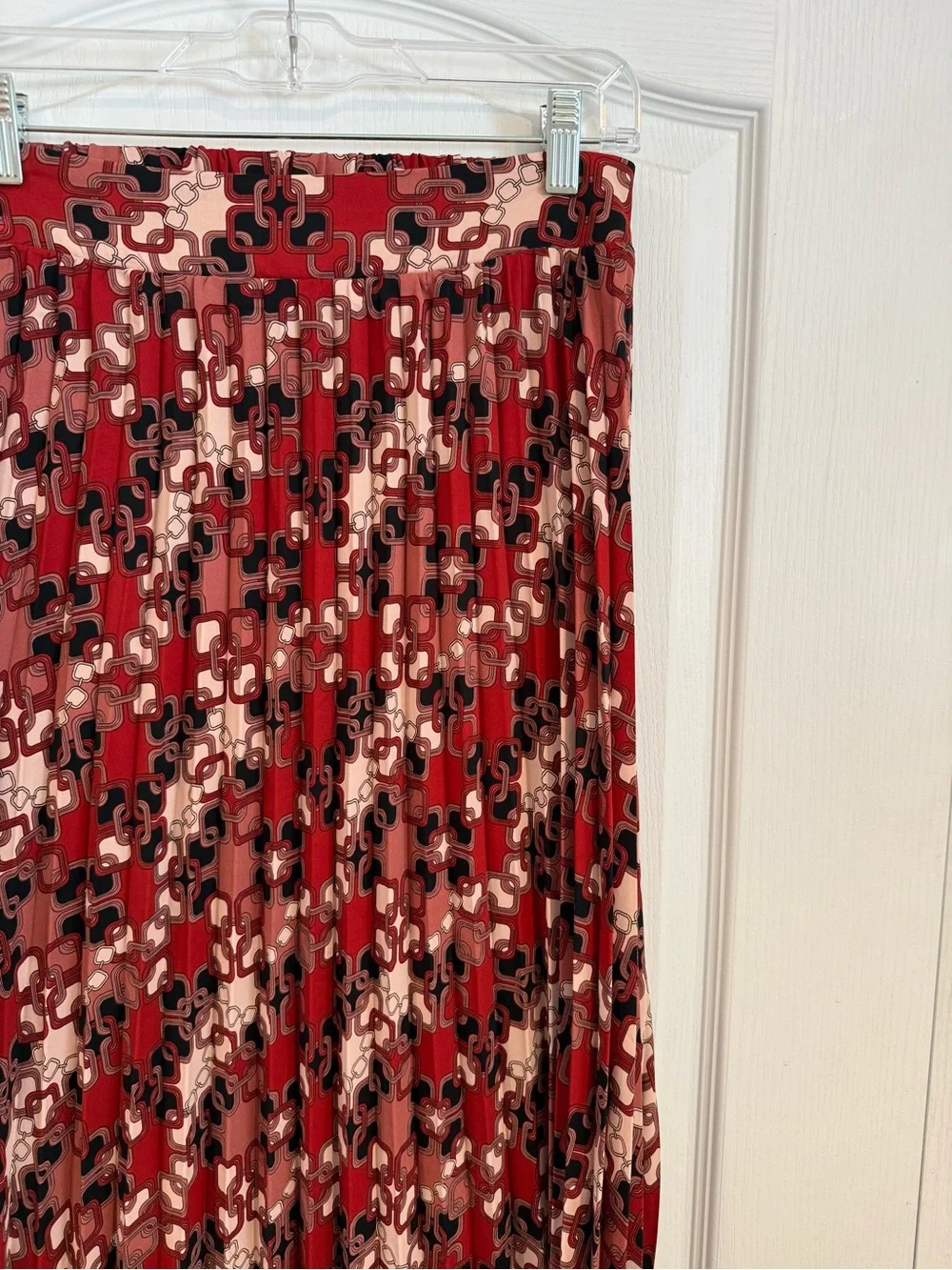 Red and Black Pleated Maxi Skirt